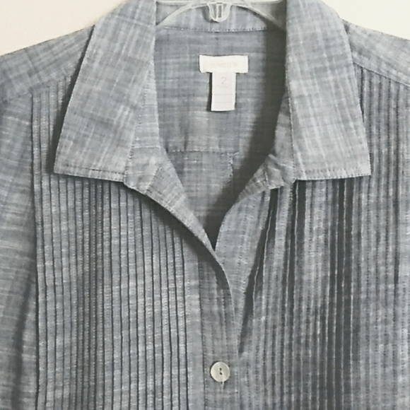 Chico's Collared Shirt Blouse Three Button Down Chico's SZ 2 Cuffed 3/4 sleeve - Picture 5 of 9